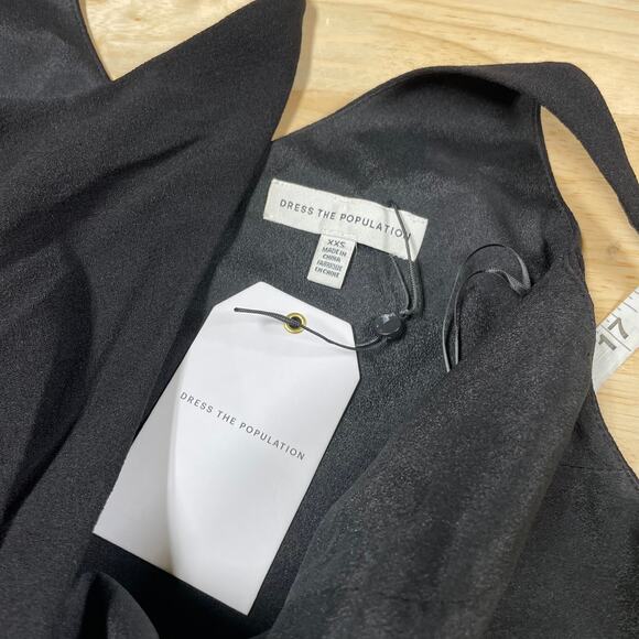 Dress The Population NWT Jordan Ruched Side Slit Gown Size XXS Black Maxi - Picture 5 of 11